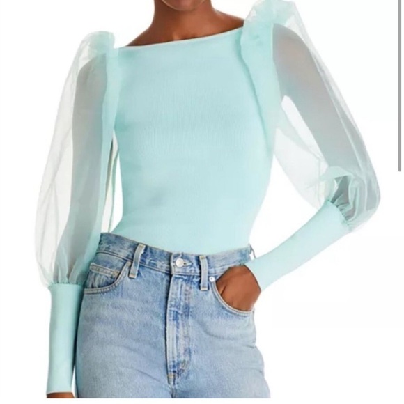 Alice + Olivia Abella Puff-Sleeve Sweater.in Julep.Size M - Picture 1 of 13